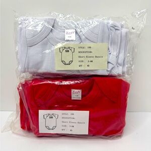 12 Soft Bebe, Short Sleeve Onesies - White and Red, 3-6 Months